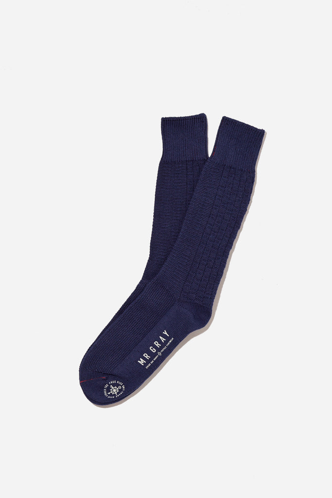 Custom Aran Knit Pattern Sock | Navy | Mr. Gray